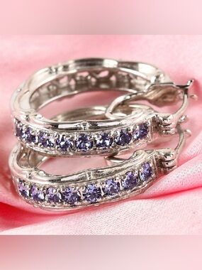 NWT Swarovski Tanzanite Crystal Hoop earrrings